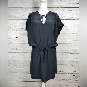 Chaser dress - dark blue 100% silk dolman sleeve tie waist lightweight summer